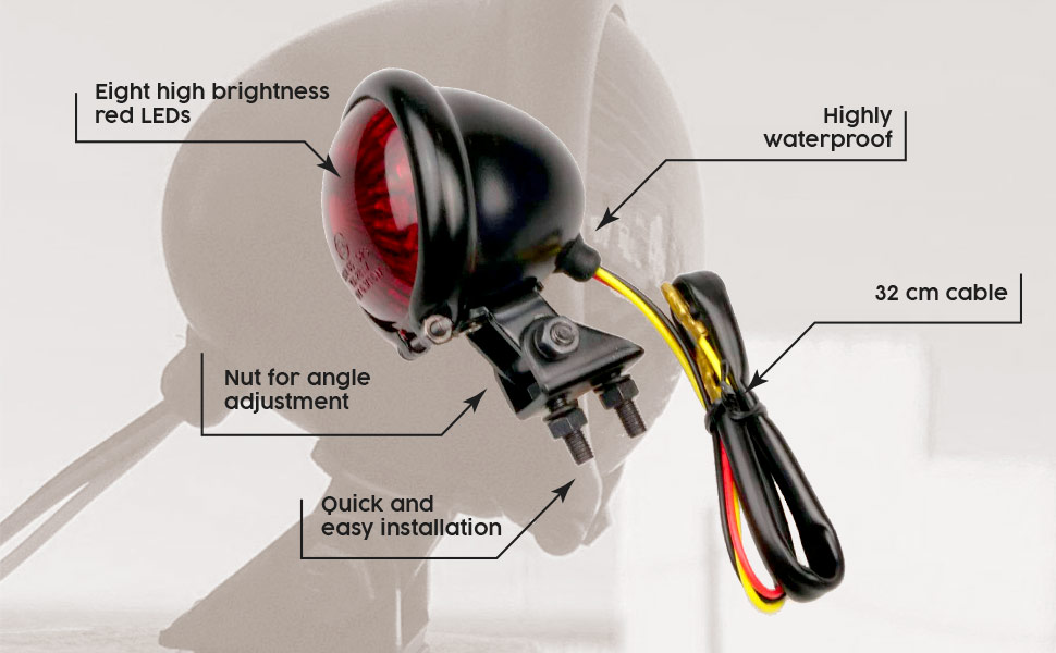 This red LED tail light for motorbikes is very easy to install.