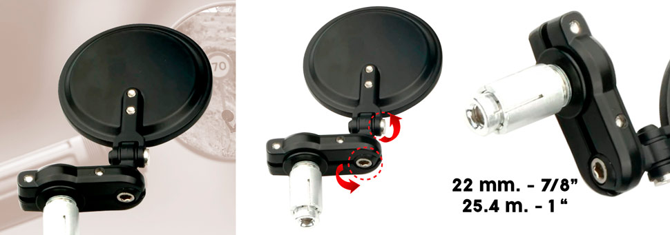 Características de los retrovisores articulados para manillares de motos custom.
