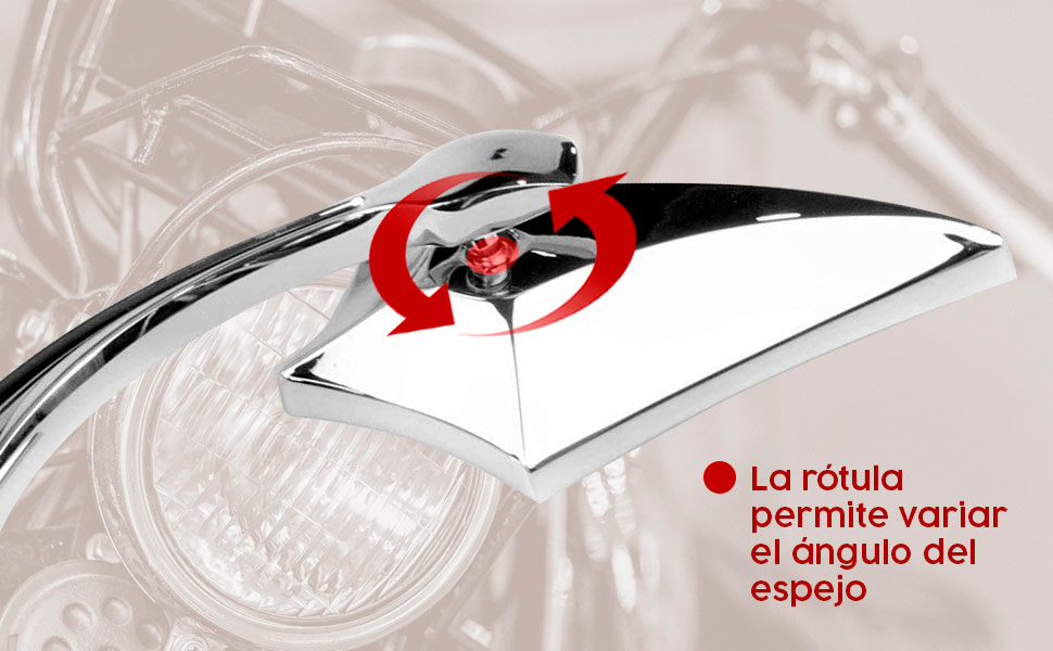 El retrovisor cromado para motos custom cuenta con una rótula para ajustar el ángulo de visión.