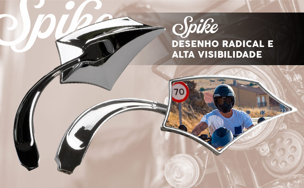Espelhos cromados radicais para motociclos custom.