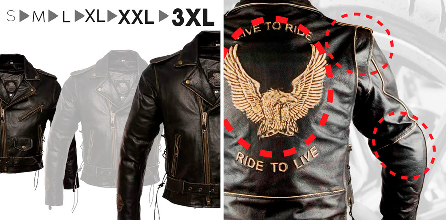 The leather biker jacket has homologated protections.